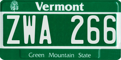 VT license plate ZWA266