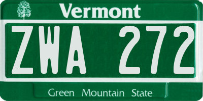 VT license plate ZWA272