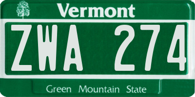 VT license plate ZWA274