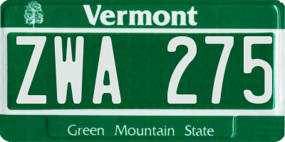 VT license plate ZWA275