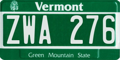 VT license plate ZWA276