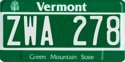 VT license plate ZWA278