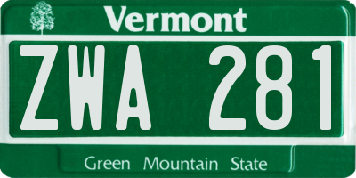 VT license plate ZWA281