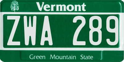VT license plate ZWA289
