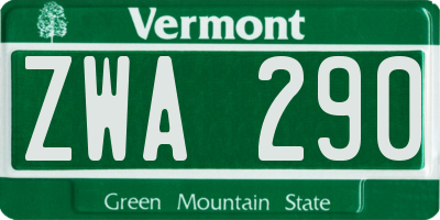 VT license plate ZWA290