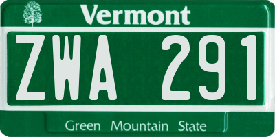 VT license plate ZWA291
