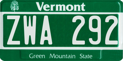 VT license plate ZWA292