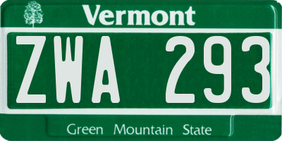 VT license plate ZWA293