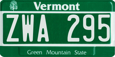 VT license plate ZWA295
