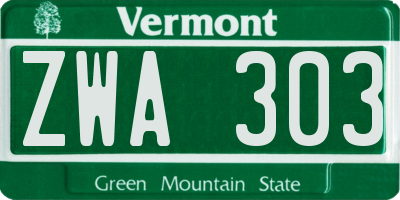 VT license plate ZWA303