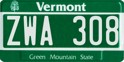 VT license plate ZWA308
