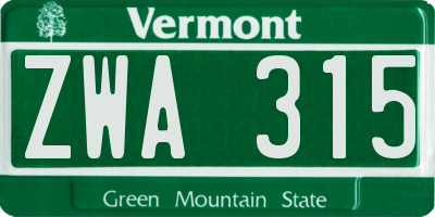 VT license plate ZWA315