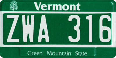VT license plate ZWA316
