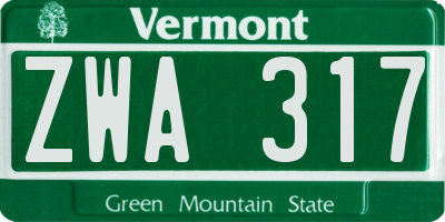 VT license plate ZWA317