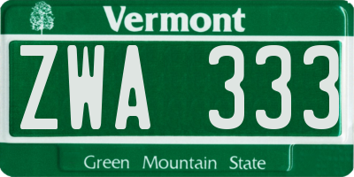 VT license plate ZWA333