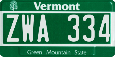 VT license plate ZWA334