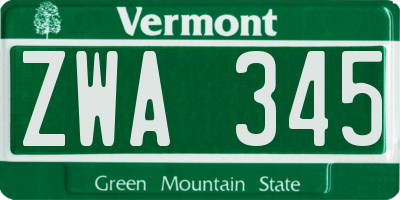 VT license plate ZWA345