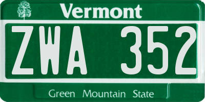 VT license plate ZWA352