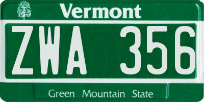 VT license plate ZWA356