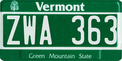 VT license plate ZWA363