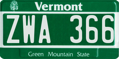 VT license plate ZWA366