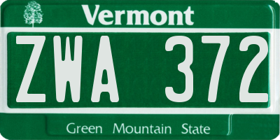 VT license plate ZWA372