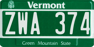 VT license plate ZWA374