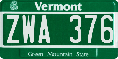 VT license plate ZWA376