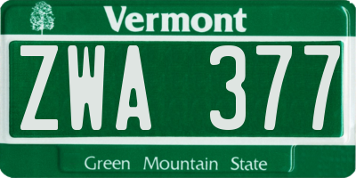 VT license plate ZWA377