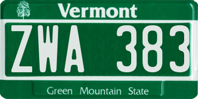 VT license plate ZWA383