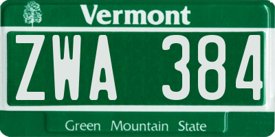 VT license plate ZWA384