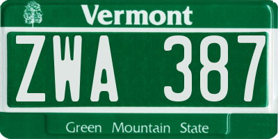 VT license plate ZWA387