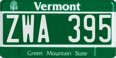 VT license plate ZWA395
