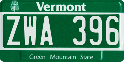 VT license plate ZWA396