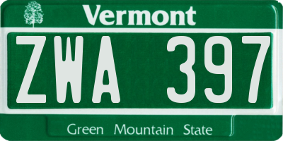 VT license plate ZWA397