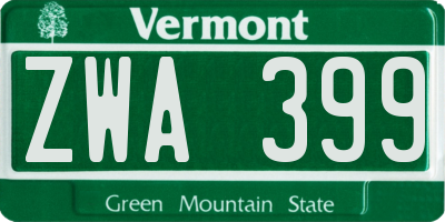 VT license plate ZWA399