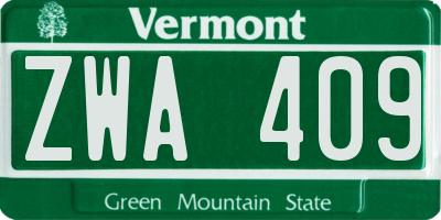 VT license plate ZWA409