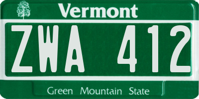 VT license plate ZWA412