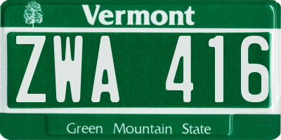 VT license plate ZWA416