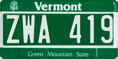 VT license plate ZWA419