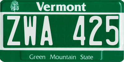 VT license plate ZWA425