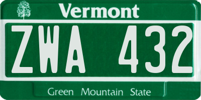 VT license plate ZWA432