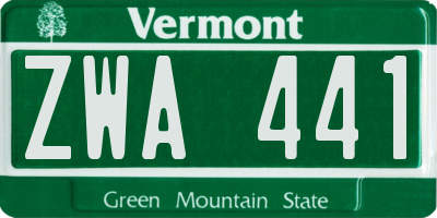 VT license plate ZWA441