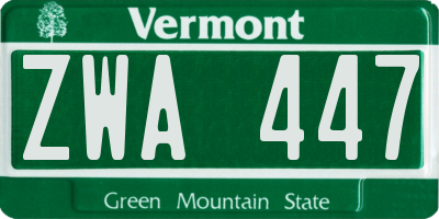 VT license plate ZWA447
