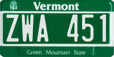 VT license plate ZWA451