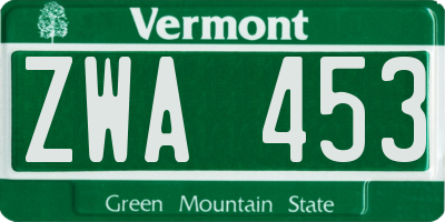 VT license plate ZWA453