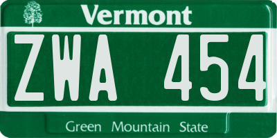 VT license plate ZWA454