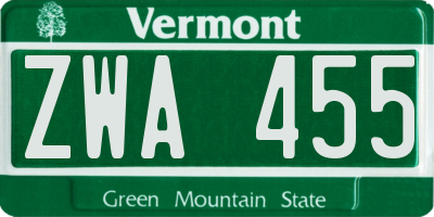 VT license plate ZWA455