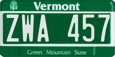 VT license plate ZWA457