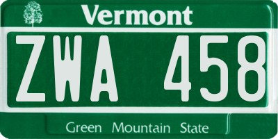 VT license plate ZWA458